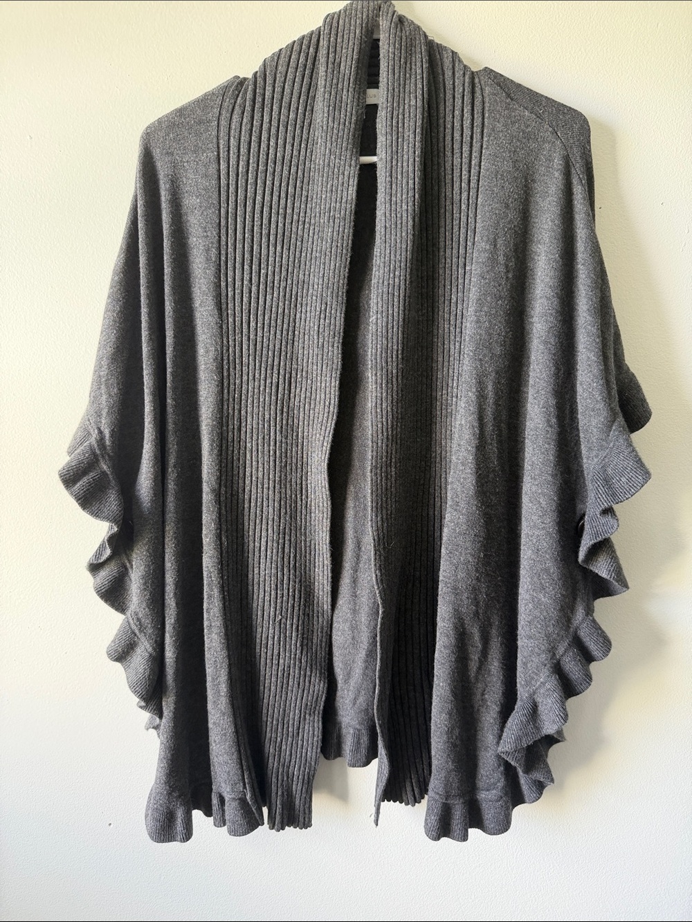 Charter Club Charcoal Gray Ruffled Open-Front Shawl Cardigan Size L